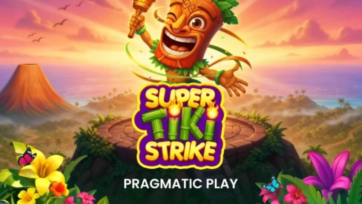 Interface vibrante do slot Super Tiki Strike com tema tropical