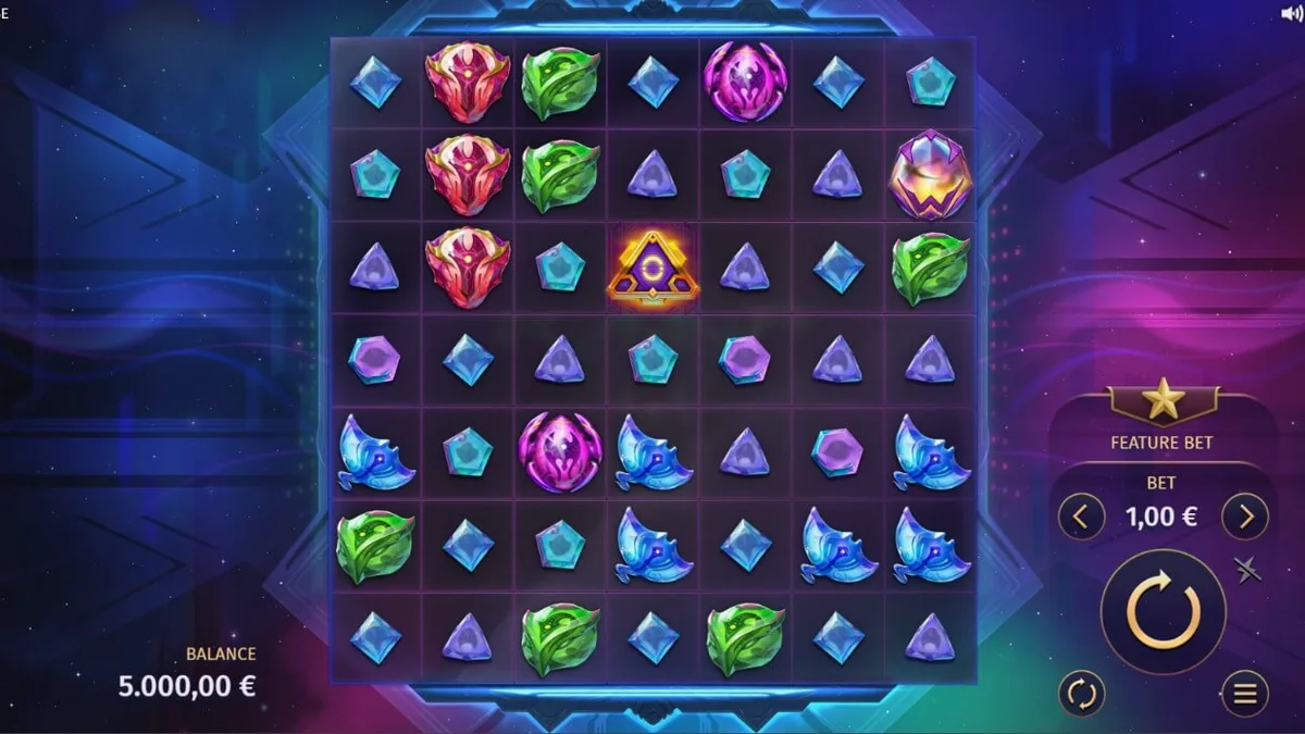 Interface futurista e cósmica do slot Phantom Pulse com símbolos brilhantes