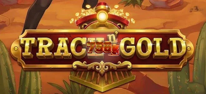 Locomotiva clássica em uma paisagem dourada representando o tema do jogo Track n’ Gold